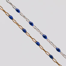 Load image into Gallery viewer, Fabiana Permanent Jewelry Chain, Blue Enamel Design, Cable Links, Available in Gold Filled and Sterling Silver