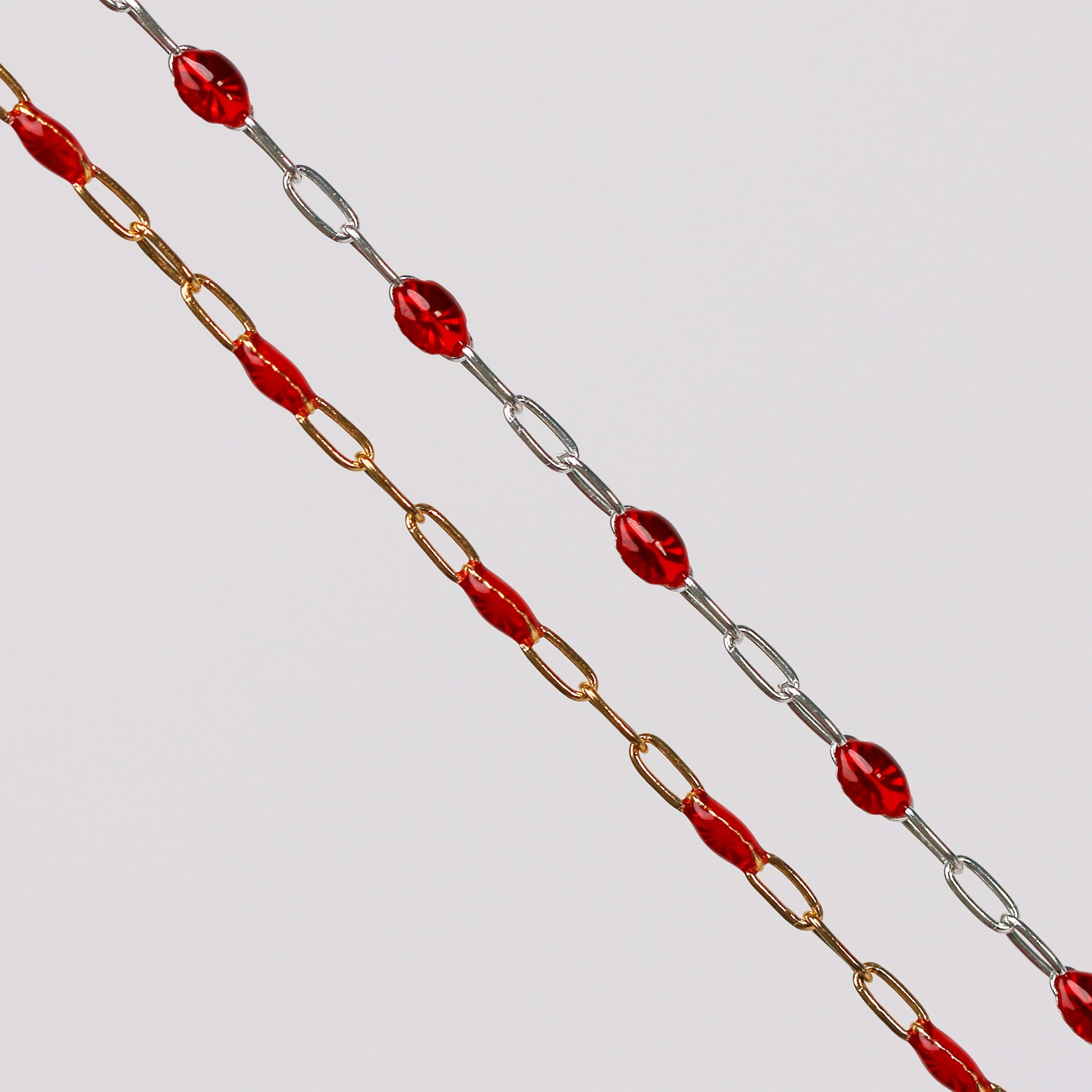 Irena Permanent Jewelry Chain, Red Enamel Design, Cable Links, Availab ...