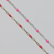 Load image into Gallery viewer, Lavinia Permanent Jewelry Chain, Pink Enamel Design, Cable Links, Available in Gold Filled and Sterling Silver