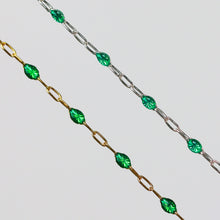 Load image into Gallery viewer, Esmerelda Permanent Jewelry Chain, Emerald Green Enamel Design, Cable Links, Available in Gold Filled and Sterling Silver